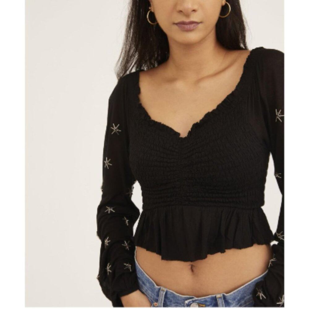 Urban Outfitters Jessa Embellished Beaded Crop Top in Black